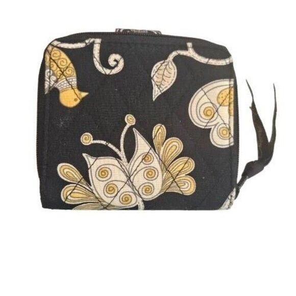 Vera Bradley foldable wallet Black yellow floral pattern Multiple pockets - Picture 2 of 5